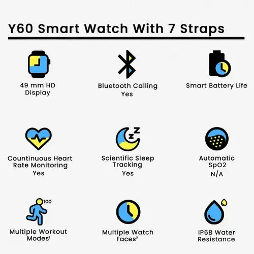 Y60 Smart Watch with 7 Additional Straps