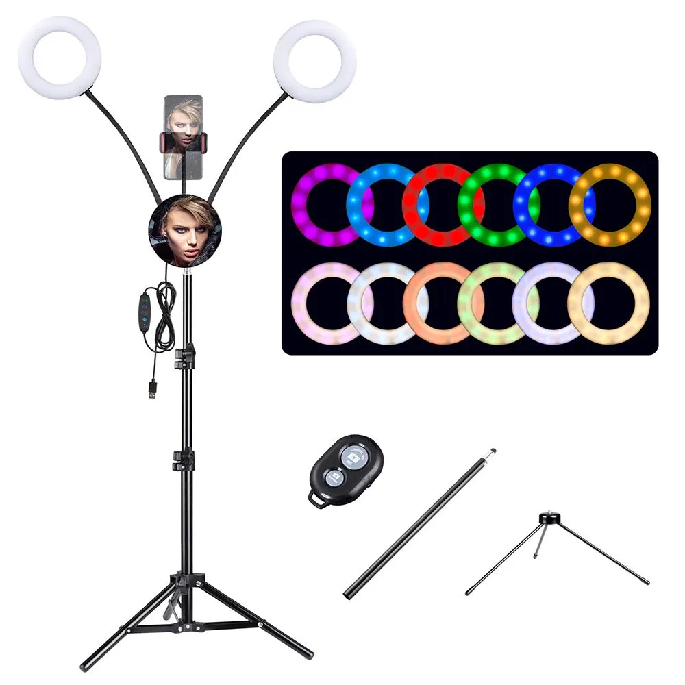 Yescom 7" Dual Ring Light RGB Selfie Mirror Phone Holder Remote