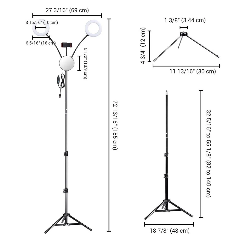 Yescom 7" Dual Ring Light RGB Selfie Mirror Phone Holder Remote